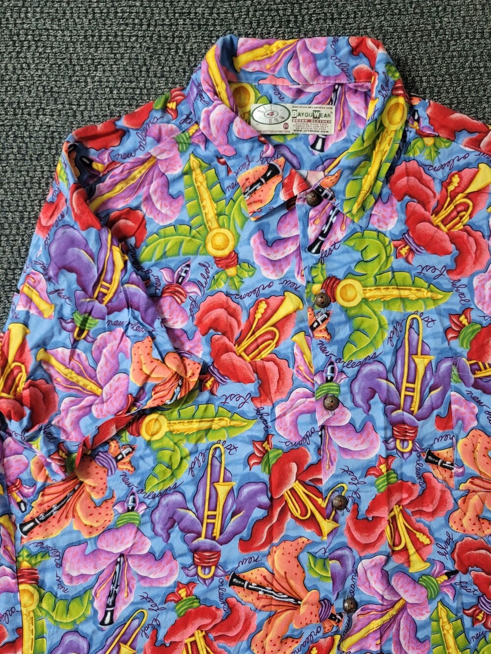 Bayou Wear Jazz Fest Fleur De Lis New Orleans Hawaiian Rayon Shirt Men's 3XL